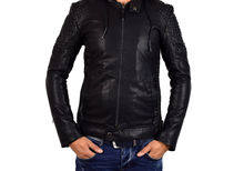 Черно мъжко стилно зимно кожено яке - 1108