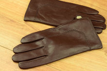Тъмно кафяви мъжки ръкавици естествена кожа код 008