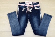 Сини дънки за момичета с розов колан  - 10068 от 8 до 16 г.