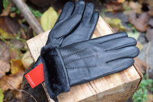 Черни мъжки ръкавици с ЕСТЕСТВЕНА КОЖА с дебела вата-код 014