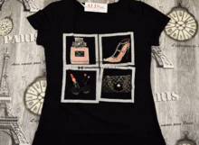 Черна дамска тениска с щампа  -20120