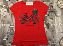Червена дамска тениска с щампа колело -20212