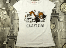 Бяла дамска тениска CRAZY CAT -20009
