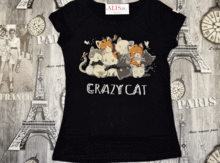 Черна дамска тениска -20009- CRAZY CAТ