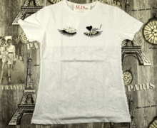 Бяла дамска тениска с мигли -70883