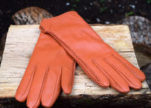 Оранжеви дамски ръкавици ЕСТЕСТВЕНА КОЖА-код 059