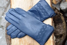 Тъмно сини дамски ръкавици ЕСТЕСТВЕНА КОЖА-код 068