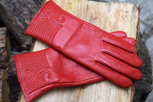 Червени дамски ръкавици ЕСТЕСТВЕНА КОЖА-код 072
