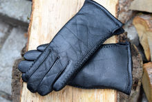Черни дамски ръкавици ЕСТЕСТВЕНА КОЖА с много дебела вата-код 078