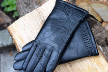 черни дамски ръкавици ЕСТЕСТВЕНА КОЖА  с много дебела вата-код 079