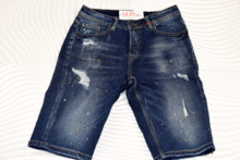 Мъжки къси дънки - 58167 - сини с кръпки