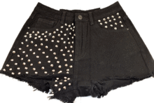 Къси дънкови панталони - 3758 - черни с капси